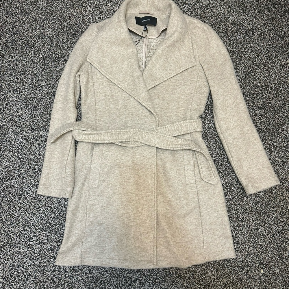 Gray Trench Coat with Belt and Wide Lapel